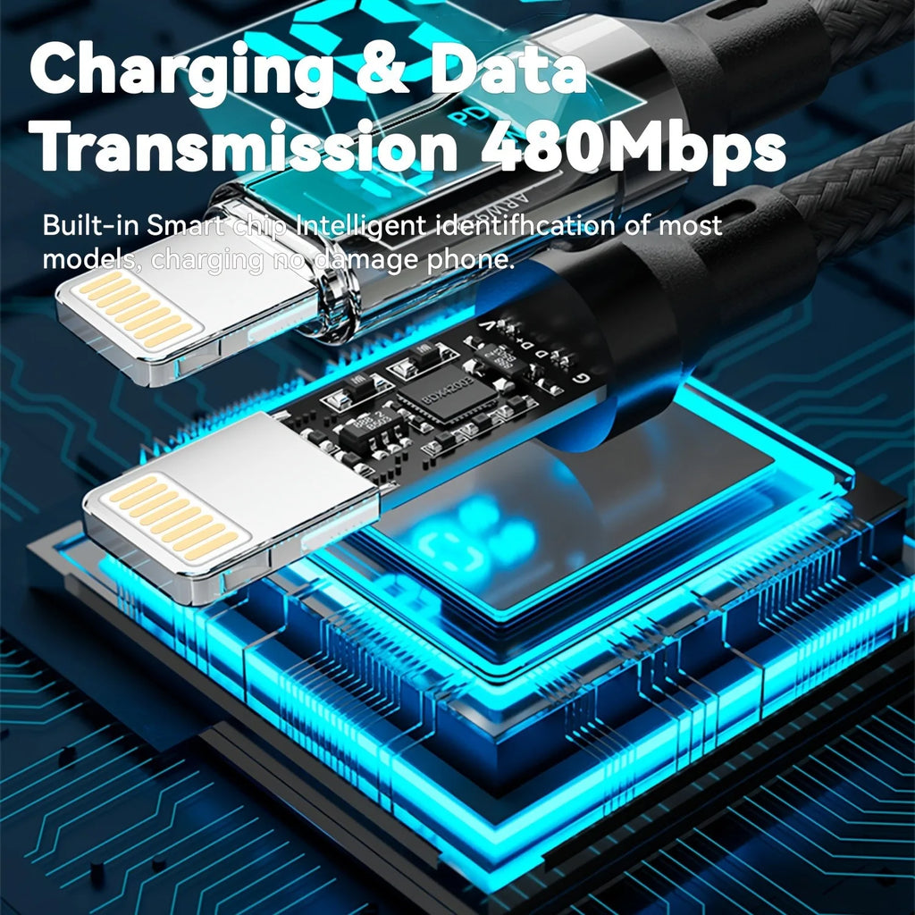 27W PD Fast-Charging Lightning Cable with LCD Display — USB-A/USB-C, 1m & 2m