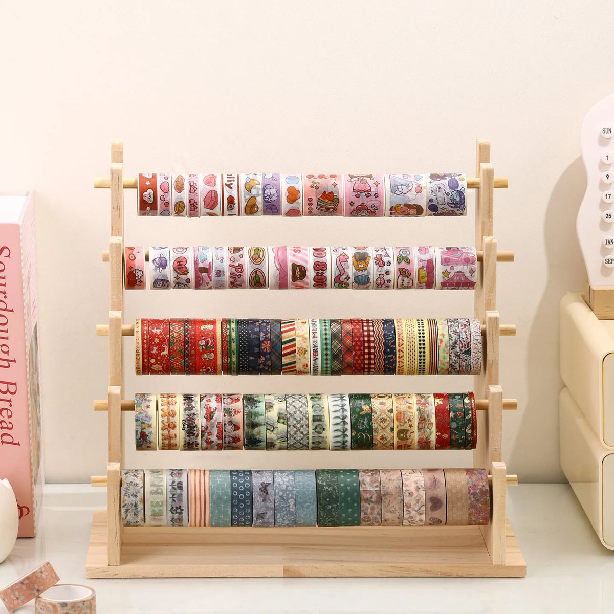 Wooden Washi Tape and Sticker Storage Rack Desktop Organizer