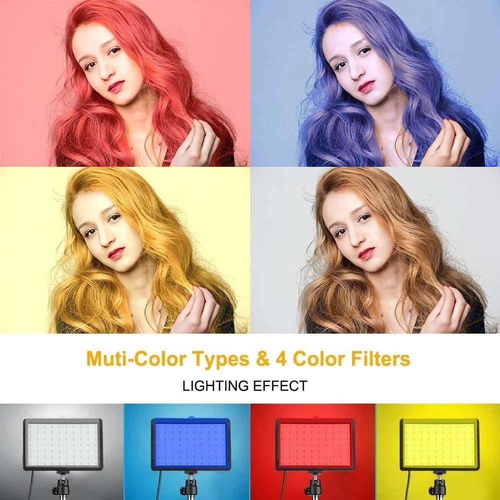 LED Video Light Photography Lighting Kit with Tripod Stand and 4 Color RGB Filters for Streaming, Filming and Content Creation