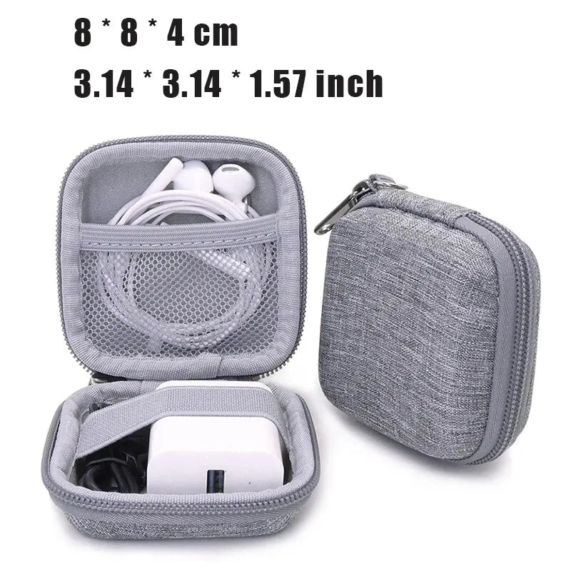 Portable Earphone Storage Case, Hard Shell Cable Organizer Bag for Chargers, Earbuds, USB Drives and Travel