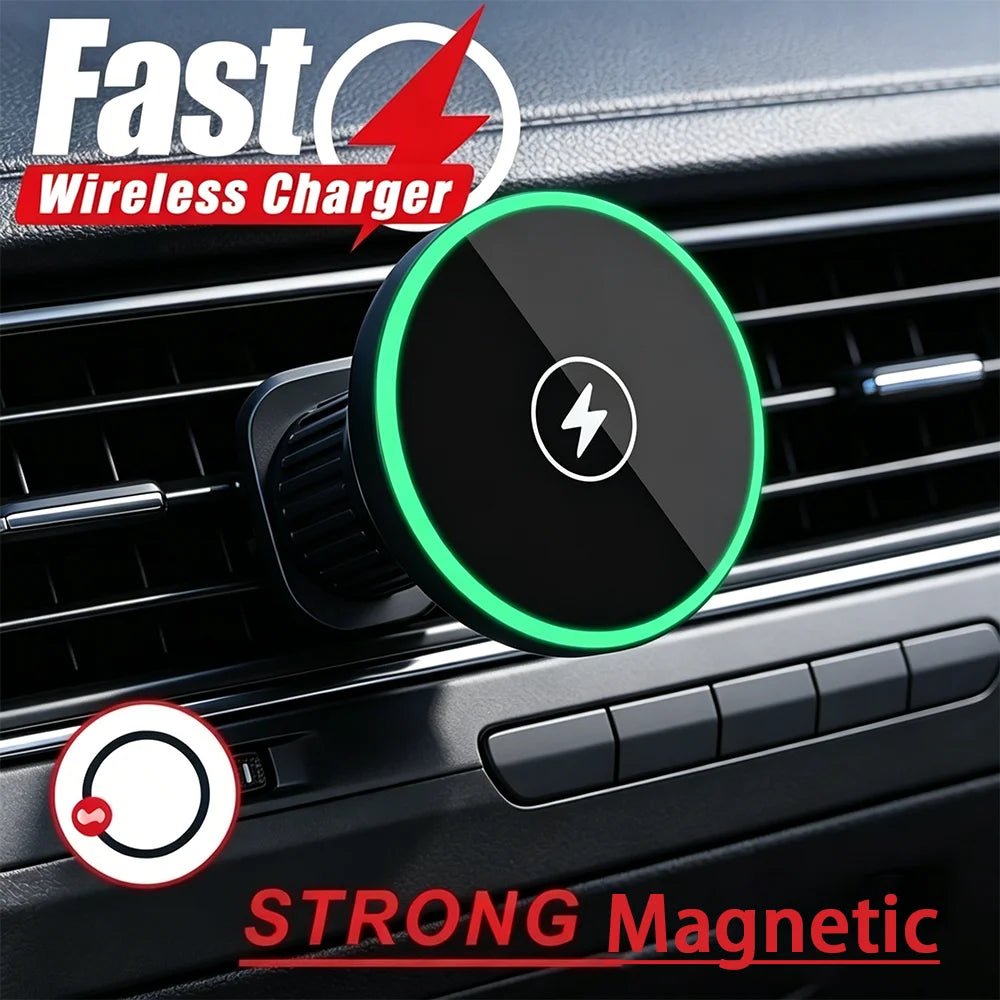 30W Magnetic Wireless Car Charger & Phone Mount — With or Without Charging Cable