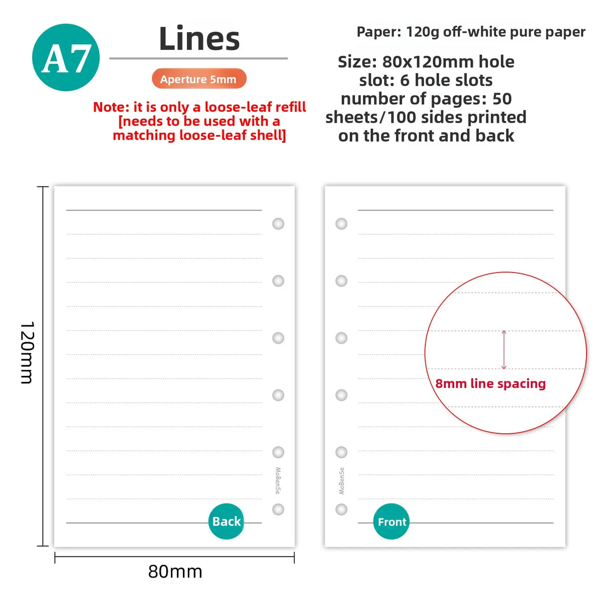 A7 Loose Leaf Notebook Refill Paper, 50 Sheet Binder Inserts in Weekly, Monthly, To Do, Grid, Lined and Blank Styles