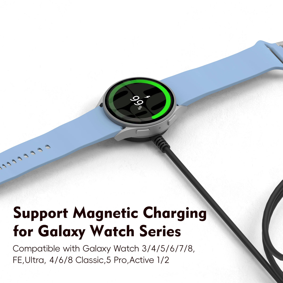Samsung Galaxy Watch Magnetic Charging Cable — Compatible with Watch 3–8, Ultra, Classic & Active