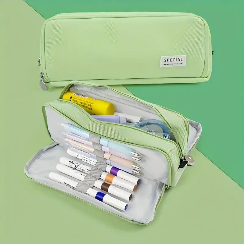 Large Capacity 3-Compartment Pencil Case & Desk Organizer Pouch