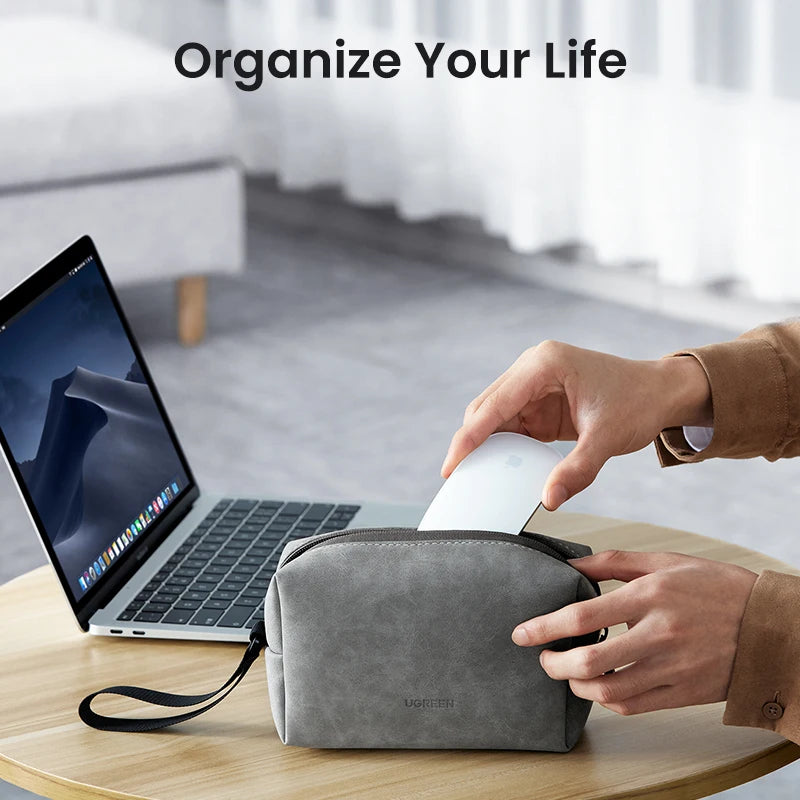 UGREEN Organizer Bag, Leather Tech Storage Case for Headphones, Cables, Chargers and Phone Accessories