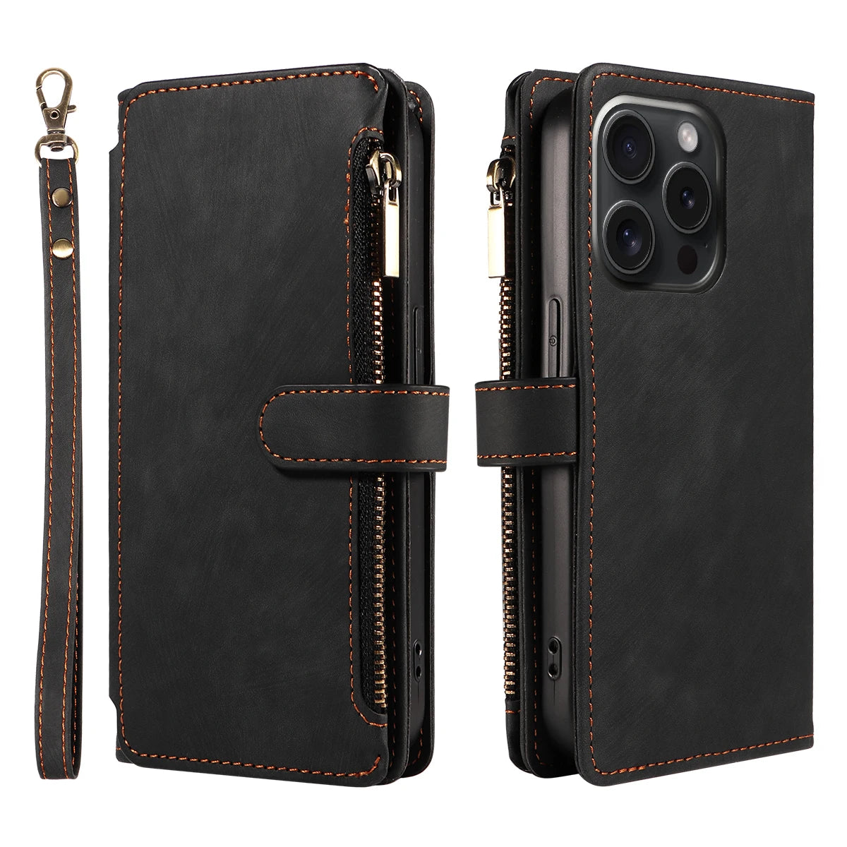 Magnetic Leather Flip Wallet Case for iPhone 11-17 Series (Pro, Pro Max, Plus, Air)