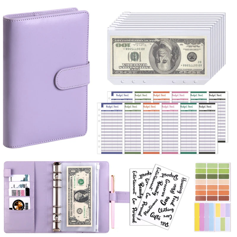 A6 Budget Binder — 6-Ring Cash Envelope Savings Planner with 8 Zipper Envelopes