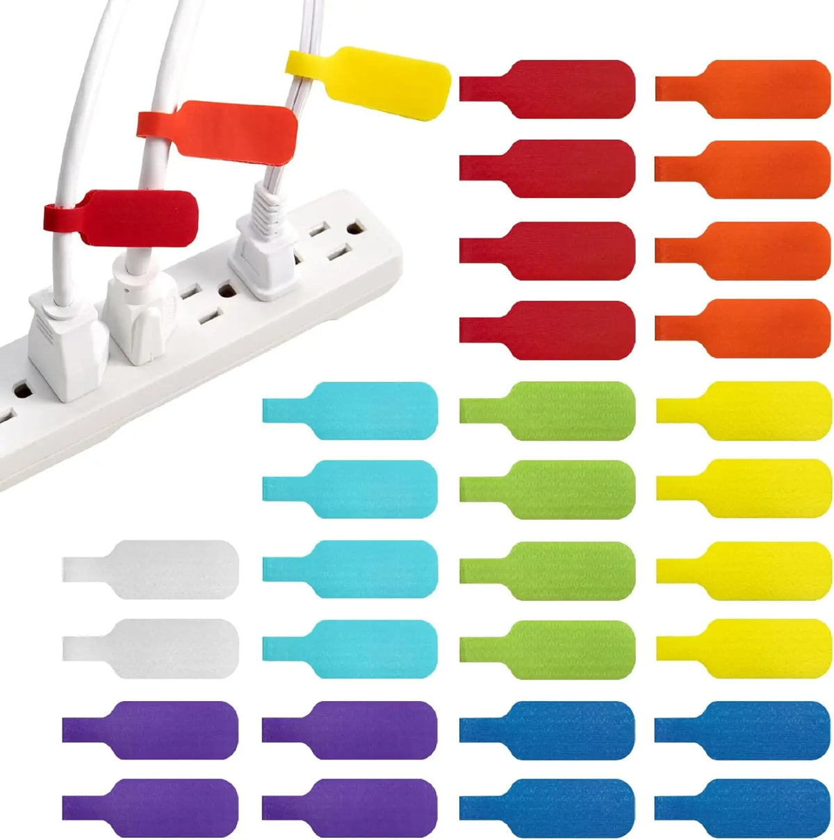 Reusable Color Coded Cable Labels for Chargers, Cords and Power Strips, 10 to 100 Pack