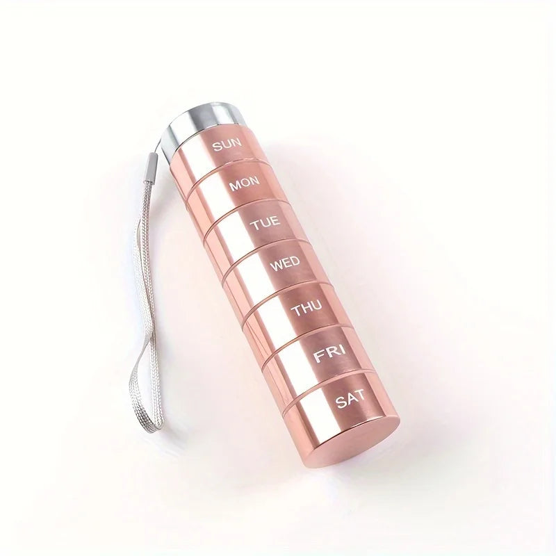 7 Day Metal Pill Organizer, Stackable Aluminum Weekly Pill Box with Keychain, Portable Travel Pill Case for Vitamins and Supplements