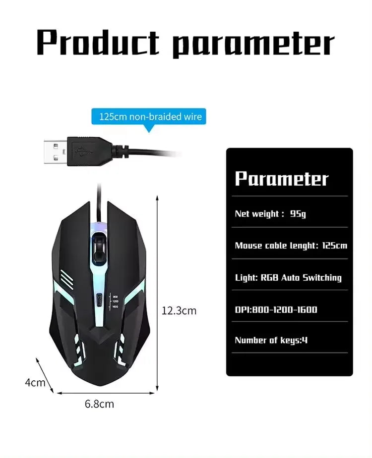 LED Luminous Backlit USB Wired Gaming Mouse with Stable Handling and Optical Tracking