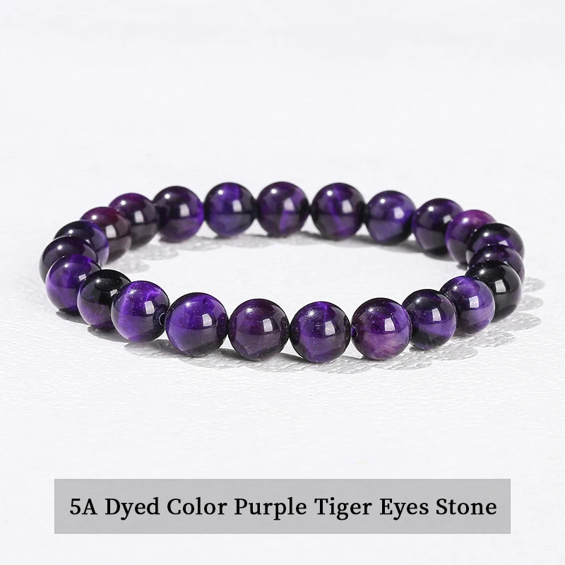 Natural Stone Beads Bracelet — Amethyst, Tiger Eye, Crystal & More