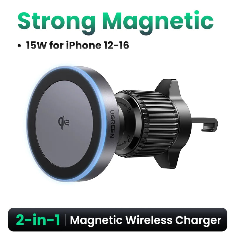 UGREEN Qi2.2 Magnetic Car Charger & Phone Holder — 15W/25W Wireless Charging Stand