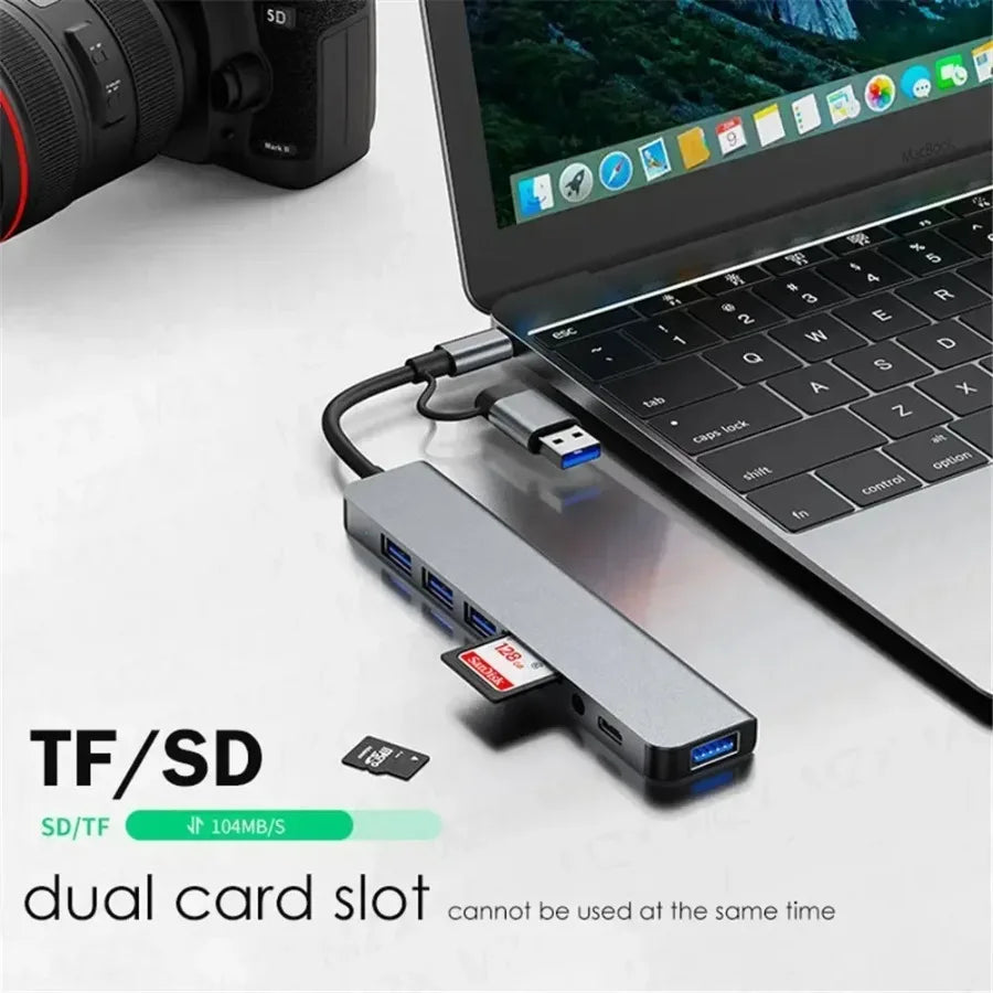 USB Multiport Hub Adapter with SD & MicroSD Card Reader Options