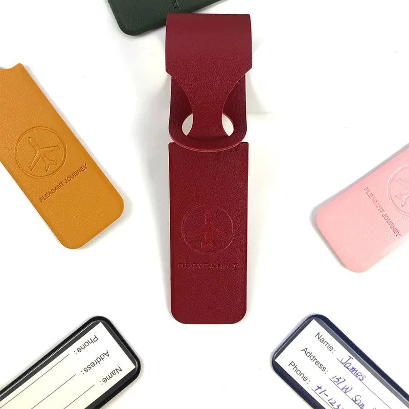 PU Leather Luggage Tag with ID Card Holder for Suitcases, Travel Bags and Backpacks