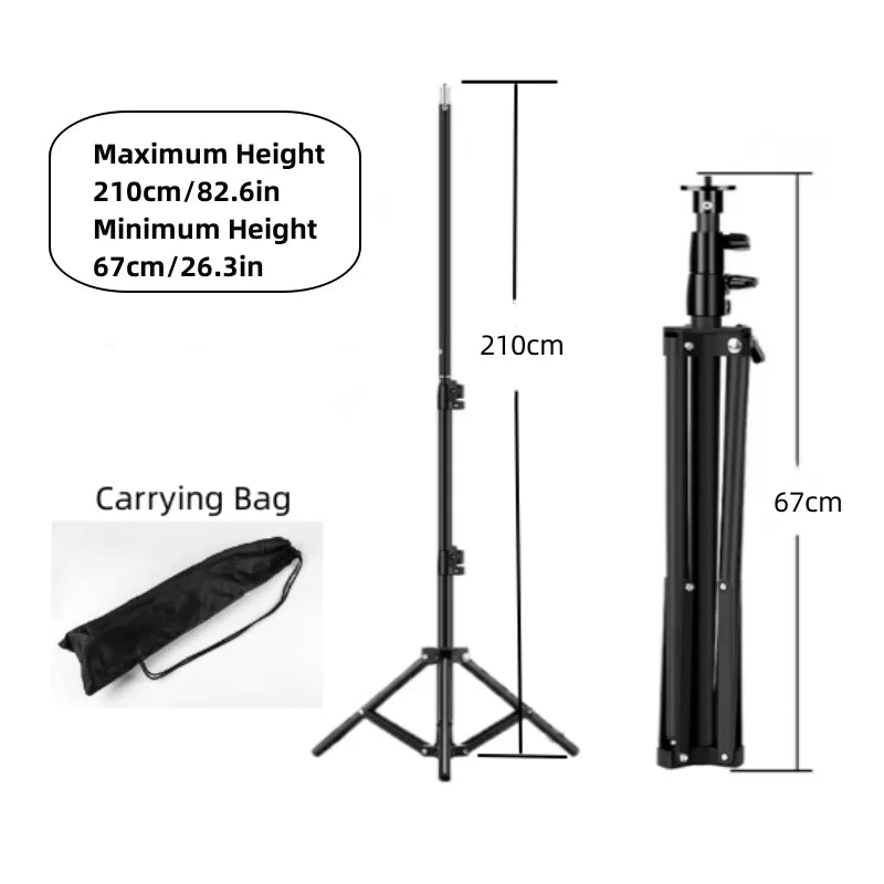 Adjustable Light Stand Tripod with Carry Bag, 50–210 cm Options