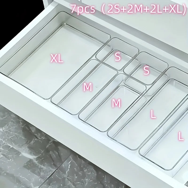 Clear Acrylic Drawer Organizer Set 4 or 7 Pieces for Desk and Vanity