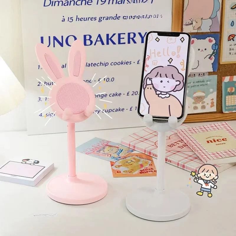 Cute Rabbit Ear Phone Stand for Desk, Adjustable Height Kawaii Cell Phone Holder