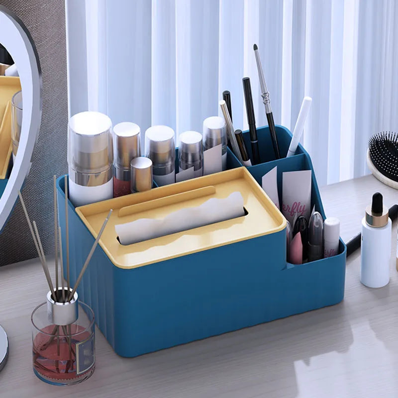 6 Section Desk Organizer with Tissue Box, Phone and Remote Holder for Home Office and Living Room