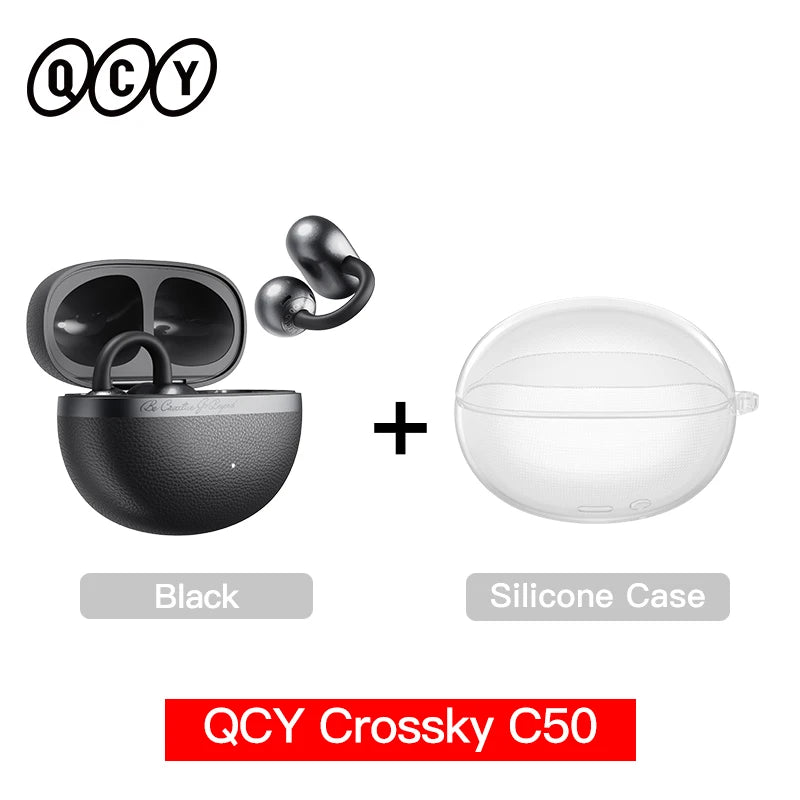QCY Crossky C50 Open-Ear Bluetooth 6.0 Earbuds — Clip-On Sport Design with AI Clear Call & Bass Boost
