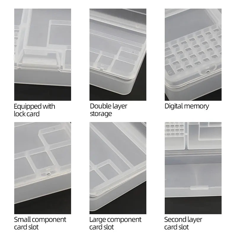 Double Layer Clear Component Storage Box for Small Electronics, Screws, SD Cards and Repair Tools