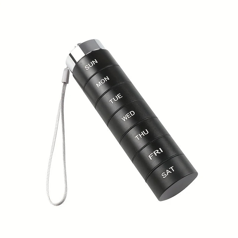 7 Day Metal Pill Organizer, Stackable Aluminum Weekly Pill Box with Keychain, Portable Travel Pill Case for Vitamins and Supplements