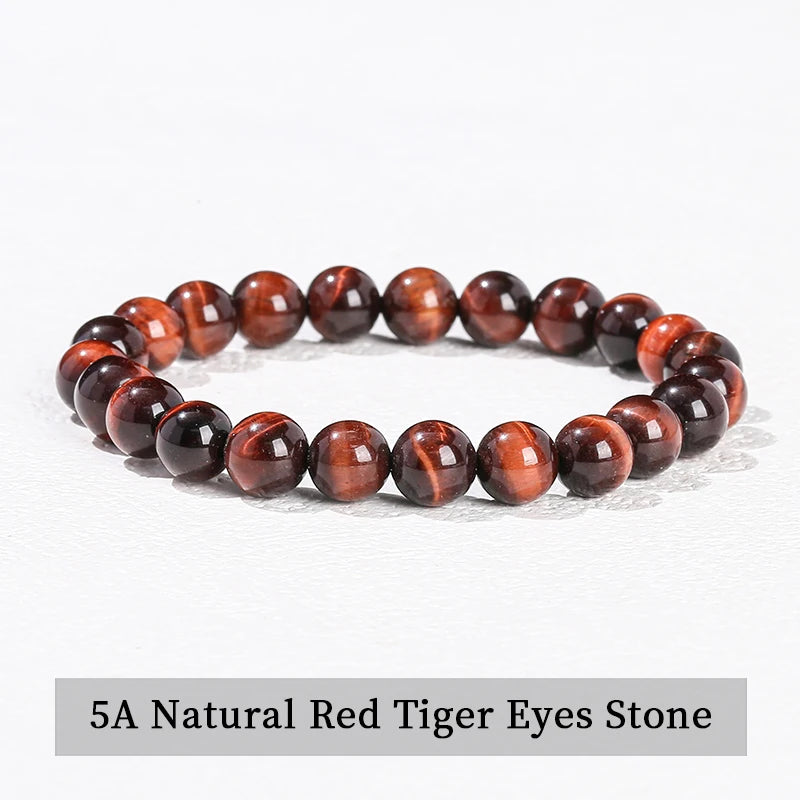 Natural Stone Beads Bracelet — Amethyst, Tiger Eye, Crystal & More