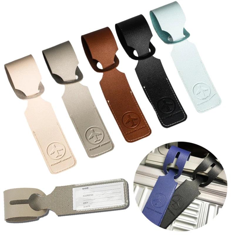 PU Leather Luggage Tag with ID Card Holder for Suitcases, Travel Bags and Backpacks