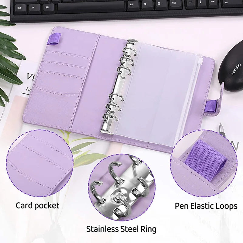 A6 PU Leather Budget Binder Notebook Cash Envelopes System Set Bill Organizer