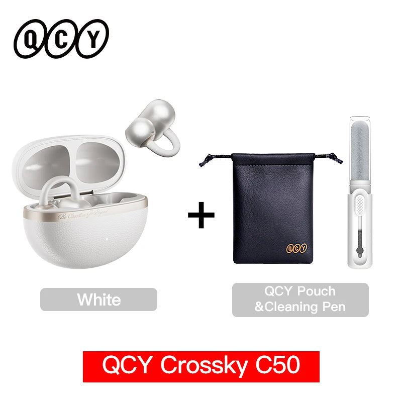QCY Crossky C50 Open-Ear Bluetooth 6.0 Earbuds — Clip-On Sport Design with AI Clear Call & Bass Boost