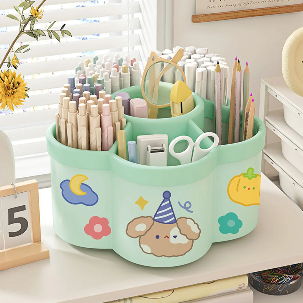 Rotating Pen Holder Desk Organizer, Large Capacity 360° Pencil and Stationery Storage Box for Students, Dorm, Classroom and Home Office