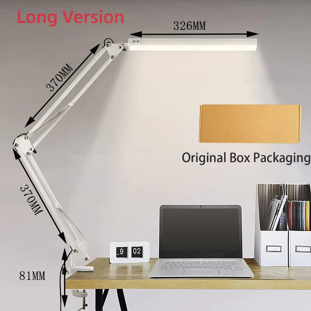 10W LED Clamp Desk Lamp — Adjustable Swing Arm, 3 Color Modes, 10 Brightness Levels & USB