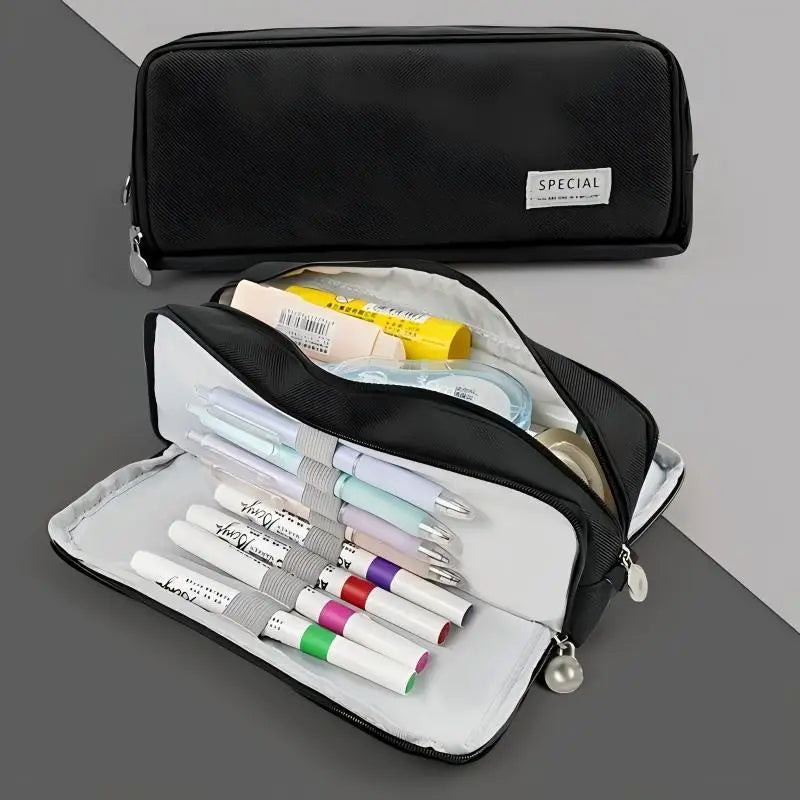 Large Capacity 3-Compartment Pencil Case & Desk Organizer Pouch
