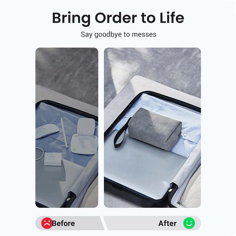 UGREEN Organizer Bag, Leather Tech Storage Case for Headphones, Cables, Chargers and Phone Accessories