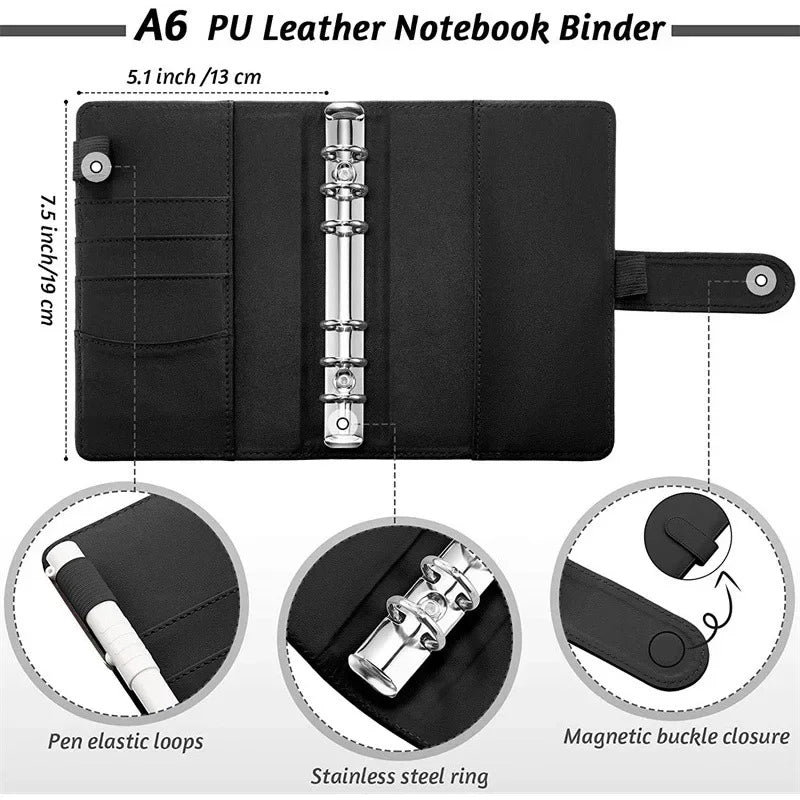 A6 PU Leather Cash Savings Binder — 12 Pockets & 21 Budget Labels