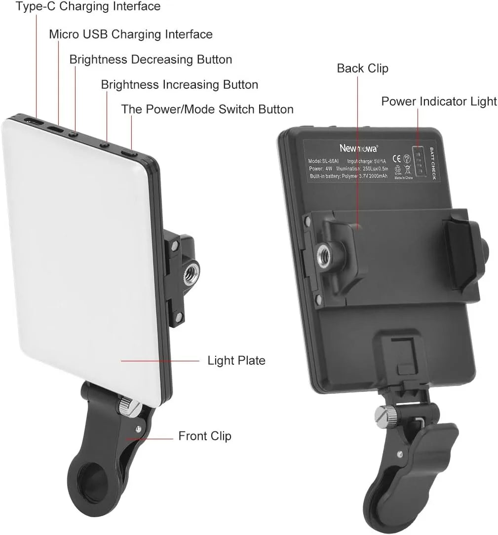 LED Portable Clip-on Selfie Light for Phone, Laptop and Camera, Video Conference Lighting with 3 Light Modes