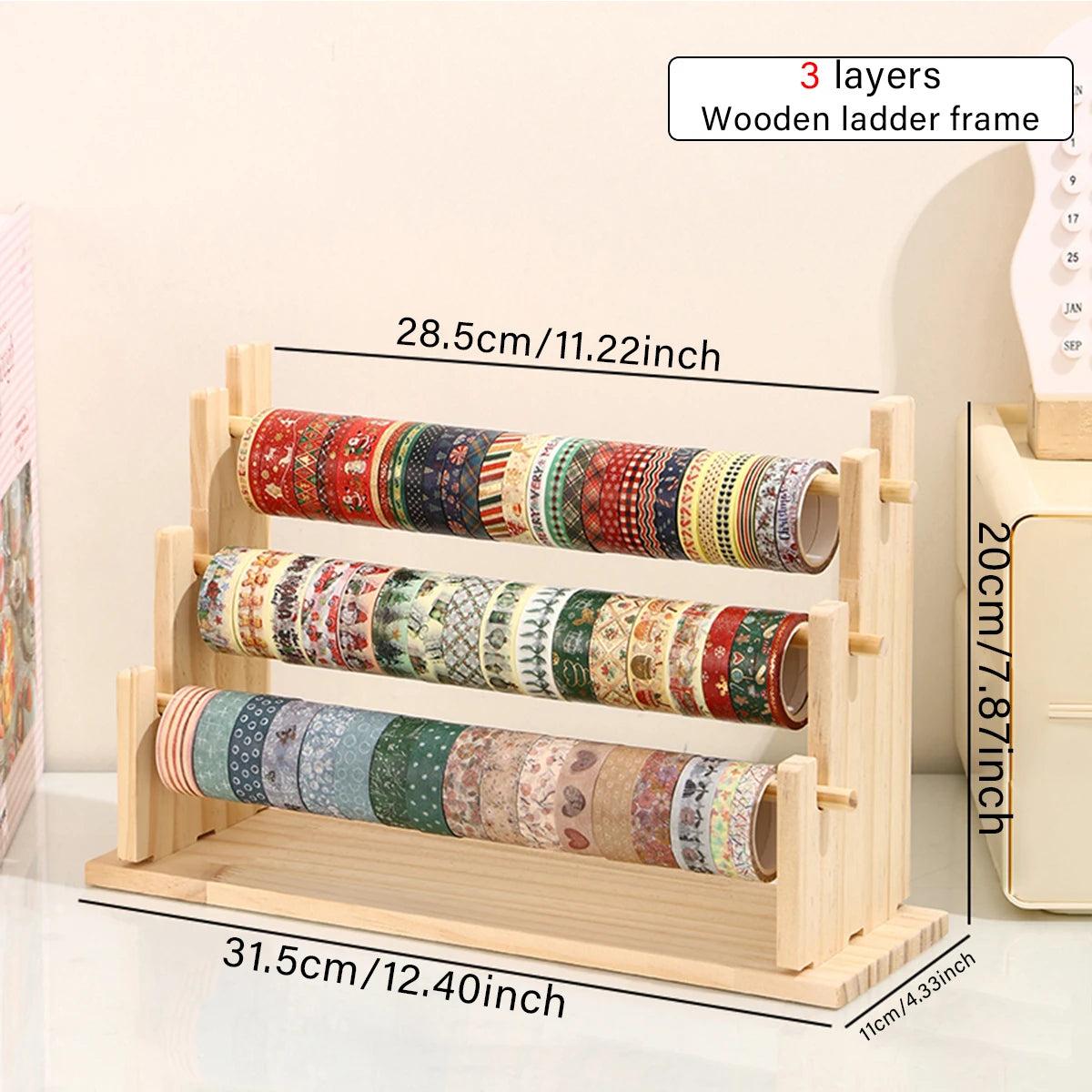 Wooden Washi Tape and Sticker Storage Rack Desktop Organizer