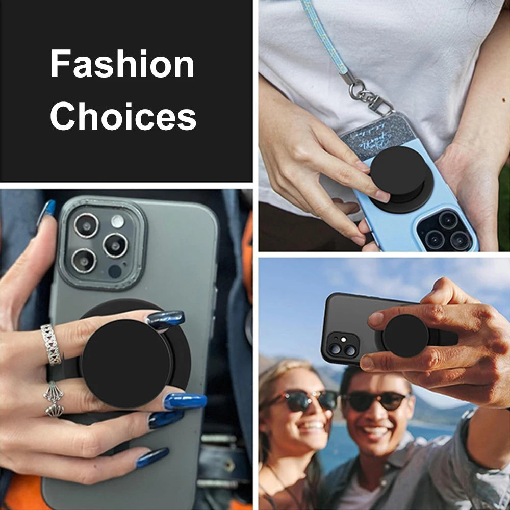 Magnetic Phone Grip Holder and Ring Stand, Slim Collapsible Phone Socket with Kickstand, Compatible with Magnetic Phone Cases