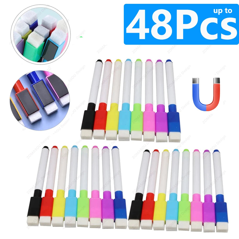 Magnetic Dry Erase Markers with Eraser Cap, Fine Tip Whiteboard Markers for Home, Office, School and Classroom, 1 to 48 Pack