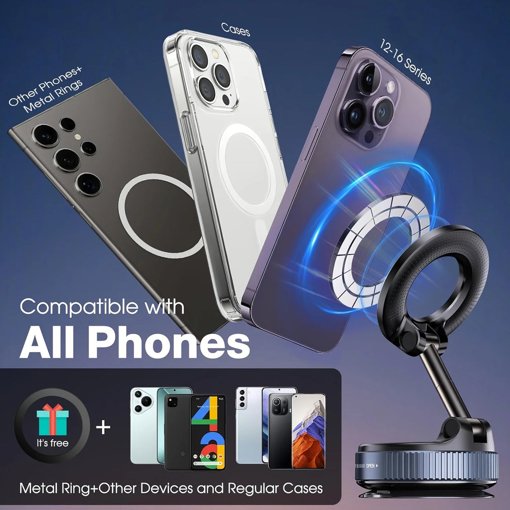 Foldable Magnetic Car Phone Holder with Suction Base