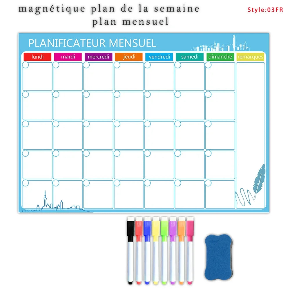 A3 Magnetic Weekly and Monthly Planner, Dry Erase Whiteboard Fridge Calendar with 8 Markers and Eraser