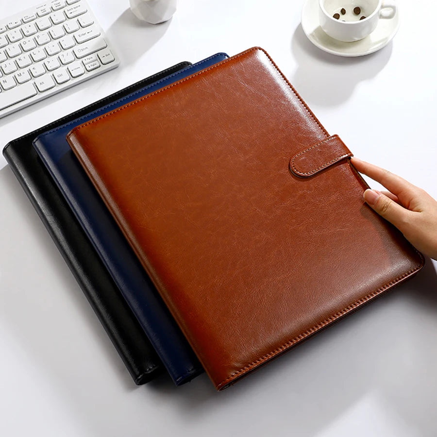 PU Leather A4 Padfolio Clipboard with Pen Holder and Card Slots for Business Meetings