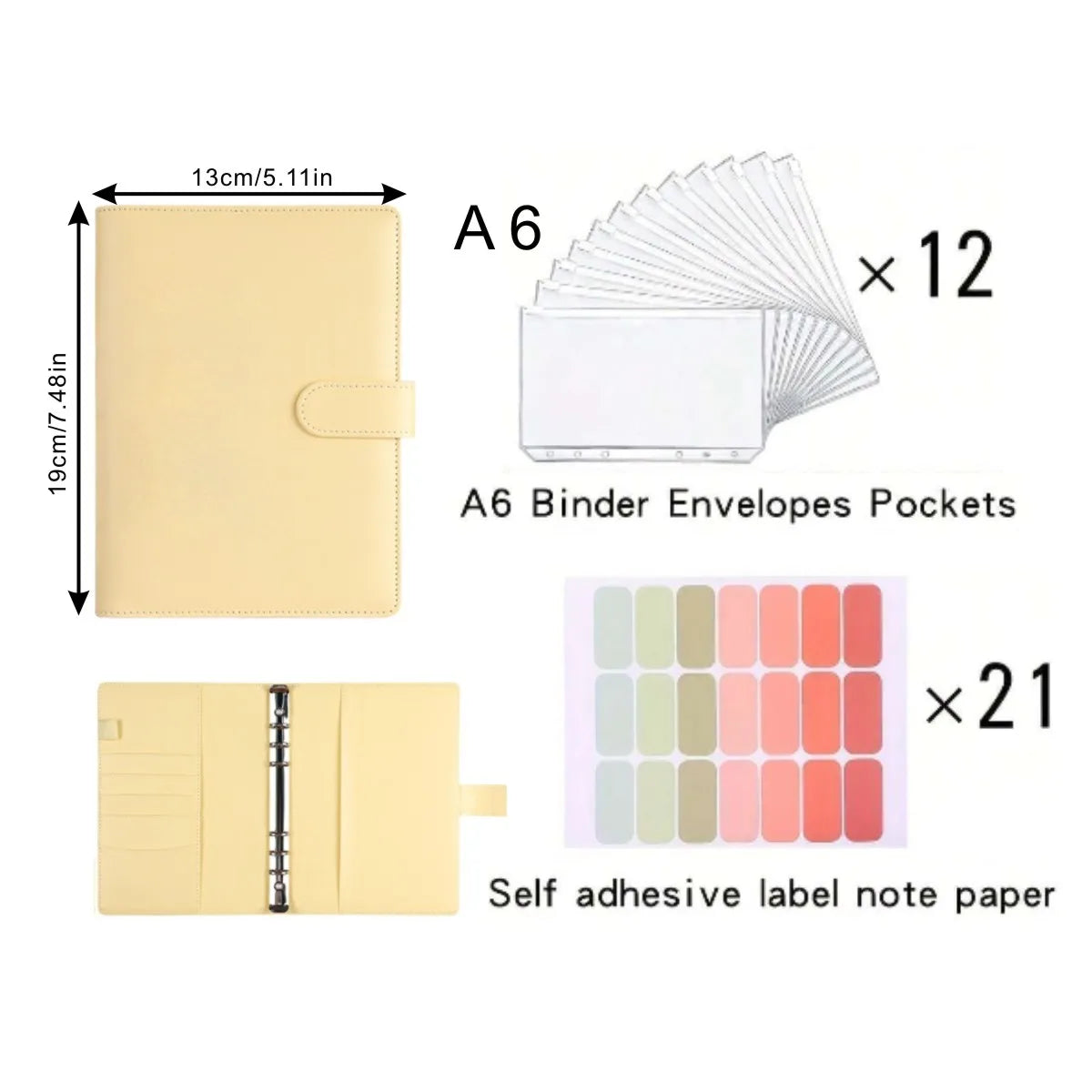 A6 PU Leather Cash Savings Binder — 12 Pockets & 21 Budget Labels