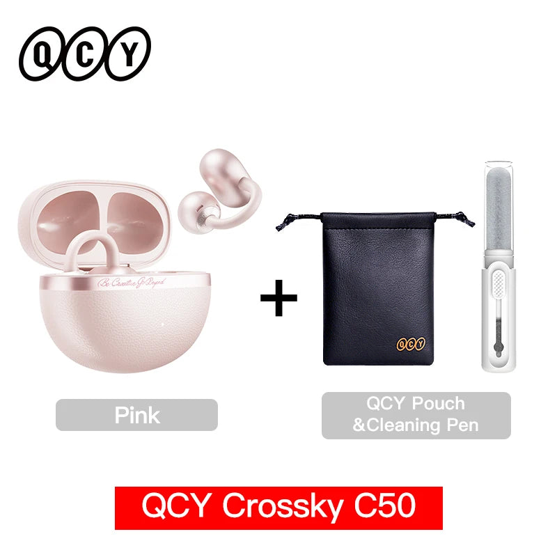 QCY Crossky C50 Open-Ear Bluetooth 6.0 Earbuds — Clip-On Sport Design with AI Clear Call & Bass Boost