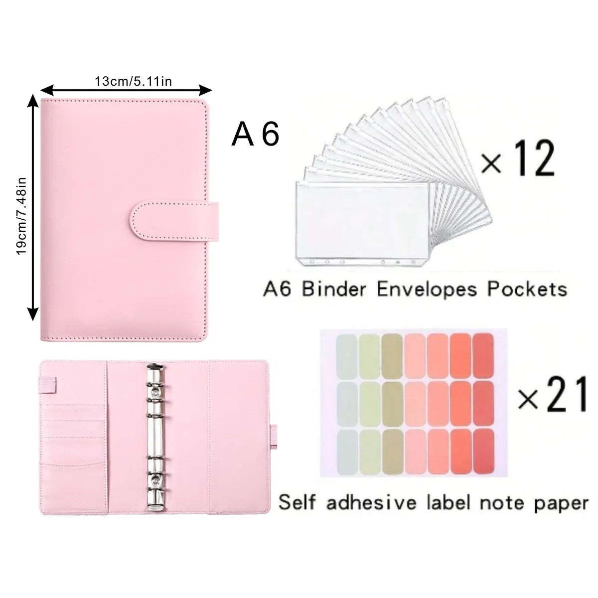 A6 PU Leather Cash Savings Binder — 12 Pockets & 21 Budget Labels