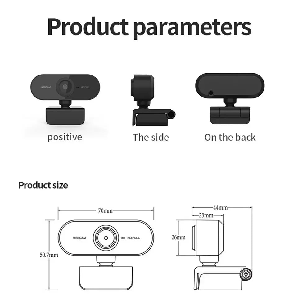 USB Webcam with Microphone — 360° Rotatable HD Camera for Laptop, Desktop & Video Calls