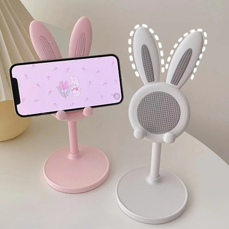 Cute Rabbit Ear Phone Stand for Desk, Adjustable Height Kawaii Cell Phone Holder