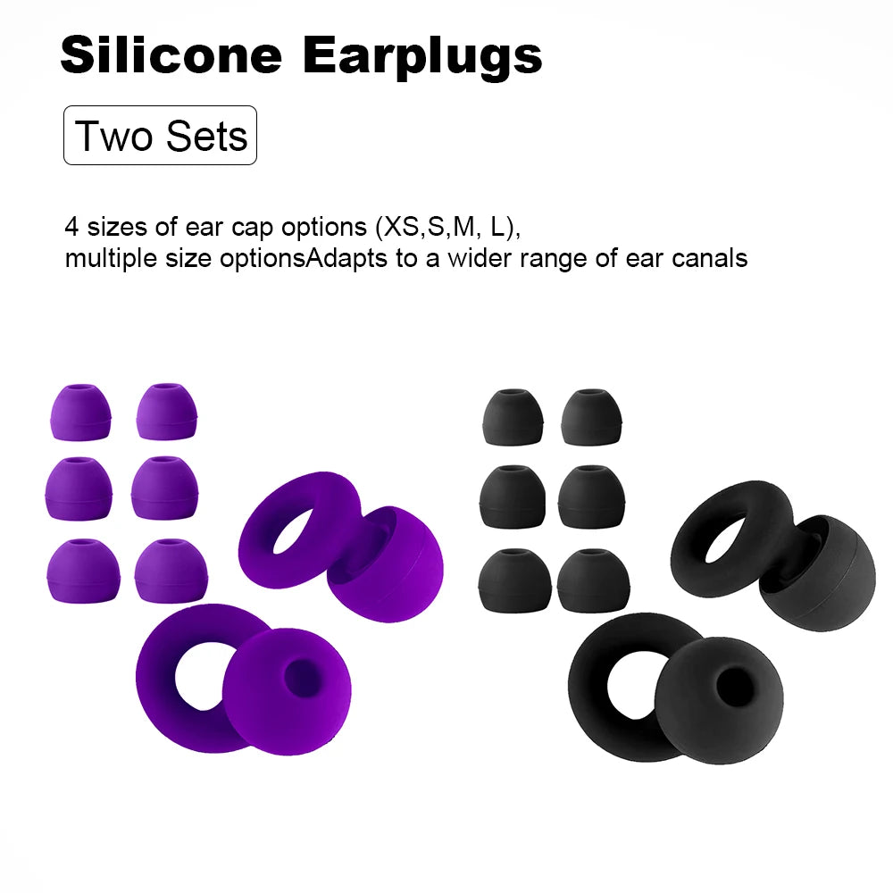 Quiet Ear Plugs for Noise Reduction — Soft Reusable Hearing Protection for Sleep, Swim & Work, 8 Tips in XS/S/M/L