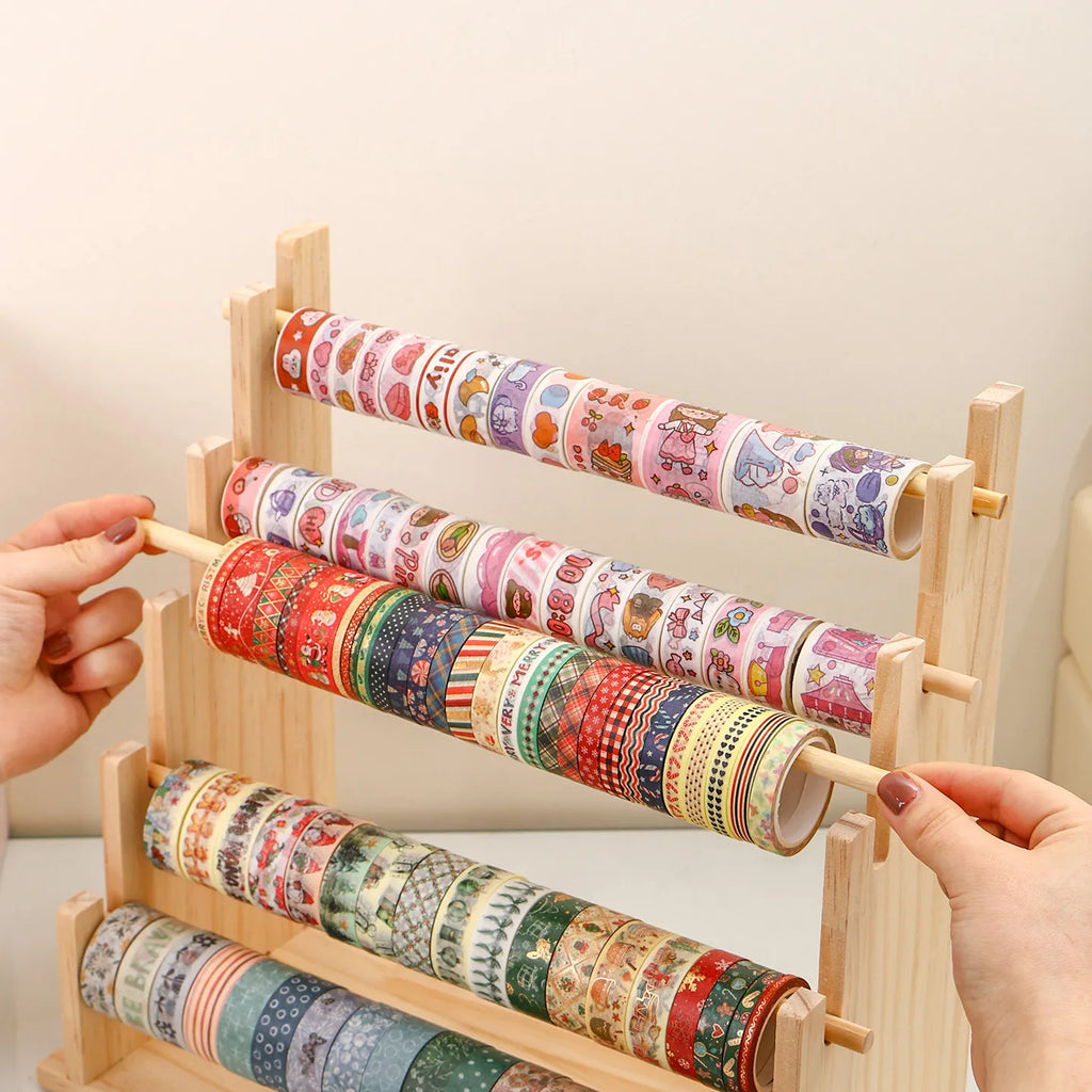 Wooden Washi Tape and Sticker Storage Rack Desktop Organizer