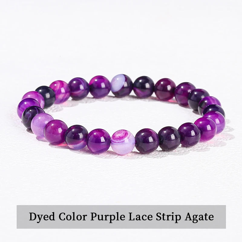 Natural Stone Beads Bracelet — Amethyst, Tiger Eye, Crystal & More