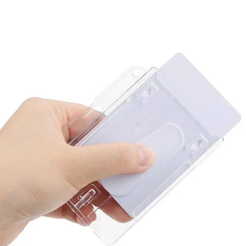 Clear ID Badge Holder with Retractable Badge Reel Clip, Transparent Work Card Sleeve for Employee Pass, Name Tag and Key Card